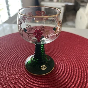 Bockling Roemer Germany Goblet Gold Inlay Green Stems. Original Label - Picture 1 of 4
