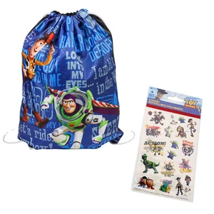 Toy Story 4 Kids Cinch Bag Travel Backpack with 4pc Sticker Sheet Bundle Set - Picture 1 of 7