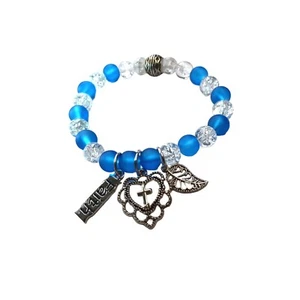 Bracciale di Perline Crackle Cristiane a Base di Fede con Charm Croce - Foto 1 di 4