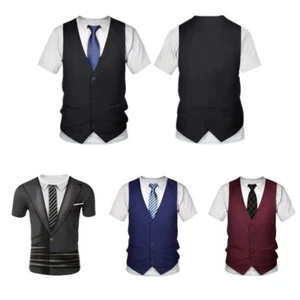 Mens 3D Printed Suit Tuxedo Short Sleeve T-Shirt Funny Fancy Dress Novelty AU - Picture 1 of 13
