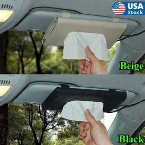 Portable Car Visor Tissue Box Napkin Holder PU Leather Backseat Paper Towel Case - Picture 1 of 14