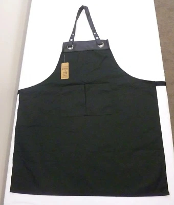NEW Reprime Espresso Bib Apron With Faux Leather Neck Adjust-Black - Image 1 of 4
