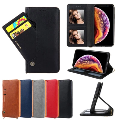 Genuine Leather Wallet Case Card Flip Cover for iPhone 16e/15/14/13/12/11 X SE 8 - Image 1 of 4