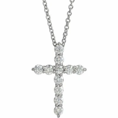 Diamond Cross 16-18" Necklace In Platinum (3/8 ct. tw.) - Image 1 of 2