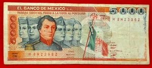 1981 5000 Mexico Pesos 27 ENER Ninos Heroes Chapultepec SERIE CB PREFIX H8H23962 - Picture 1 of 2