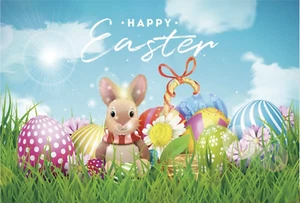 EASTER BUNNY EGGS CHOCOLATE BASKET GARDEN PERSONALISED PARTY BANNER BACKDROP - Picture 1 of 4