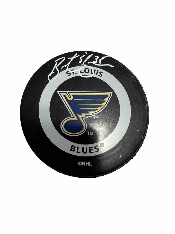 Brent Johnson #35 Portero Autografiado St. Louis Blues Juego Oficial Disco Firmado Foto 1 de 4