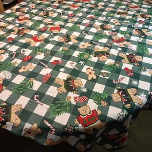 Christmas Holiday Bear Tablecloth Table Covers Festive Green White 52x 50 in - Picture 1 of 5
