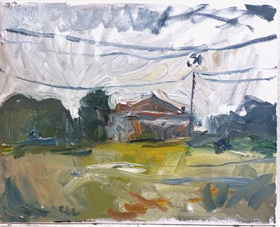 Pintura al óleo cubista al aire libre ciudad naturaleza 16x20 lienzo arte original Foto 1 de 4