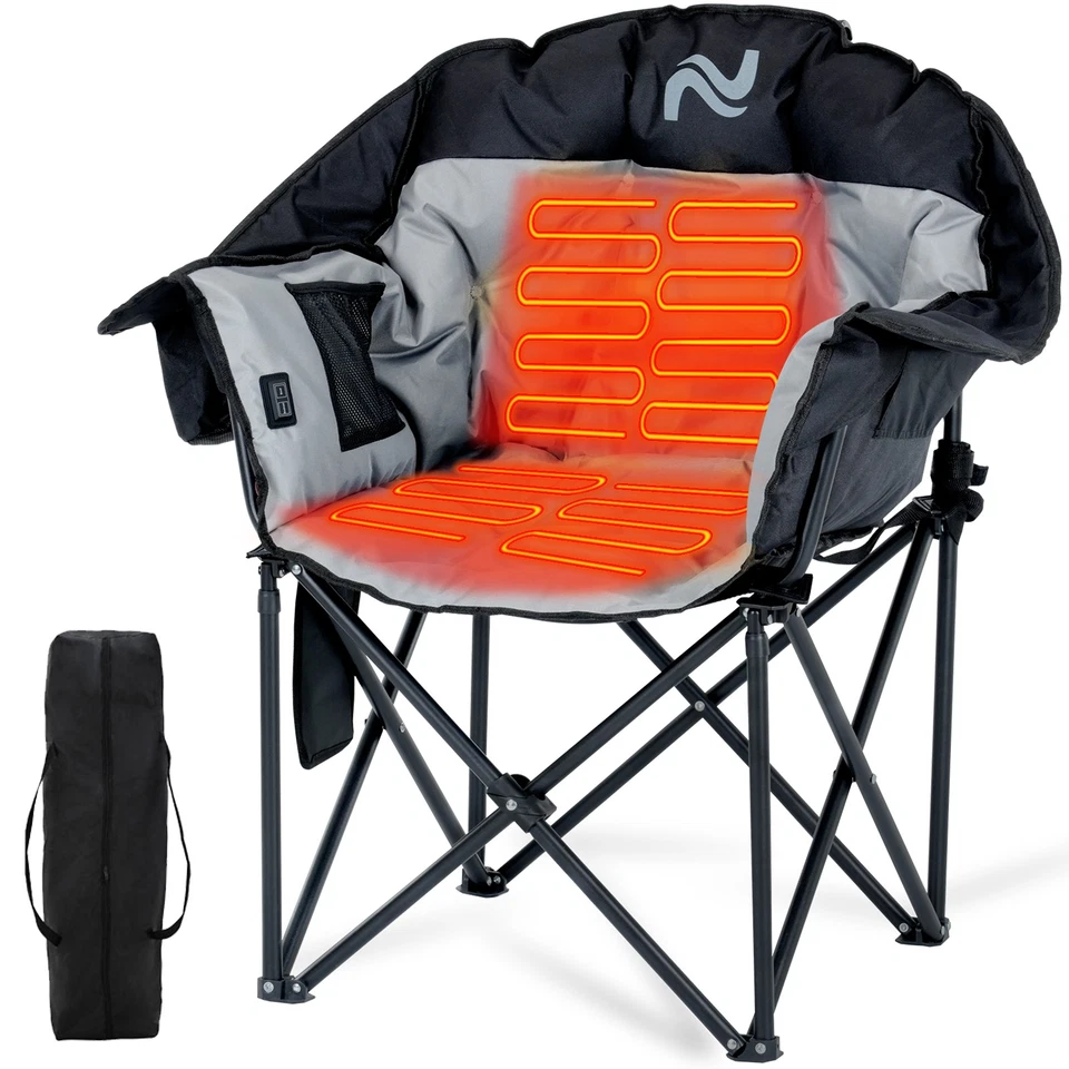 NAIZEA Heated Camping Chair Massage Chair With 3 Heat Levels Padded Sports Chair - Image 1 of 4
