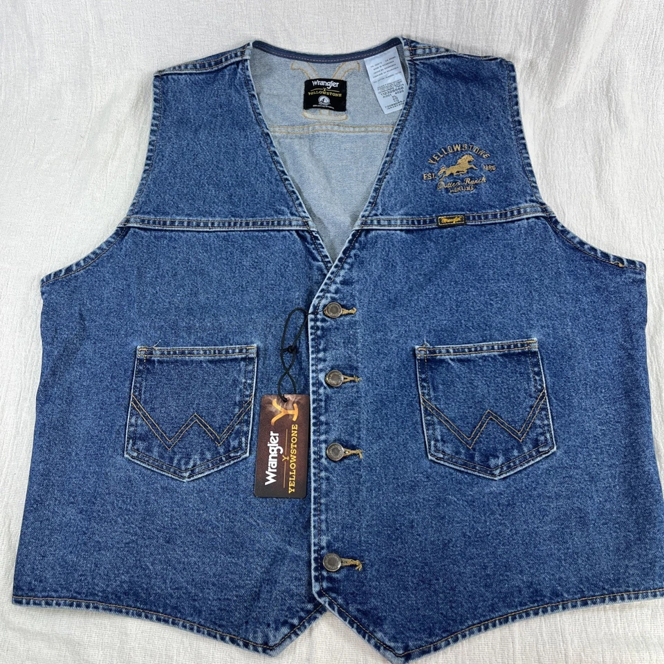 Wrangler Yellowstone Men’s XXL Denim Vest Dutton Halloween Western Cowboy Rodeo
