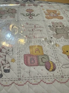 Baby Crib Cover, Babies Are Precious, Stamped Cross Stitch 34” x 43” New in Bag - Picture 1 of 5