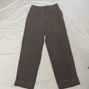 Nine West Gray Suede Pintuck Roll Cuff Cropped Pants Elastic Waist NWT XS - Picture 1 of 6