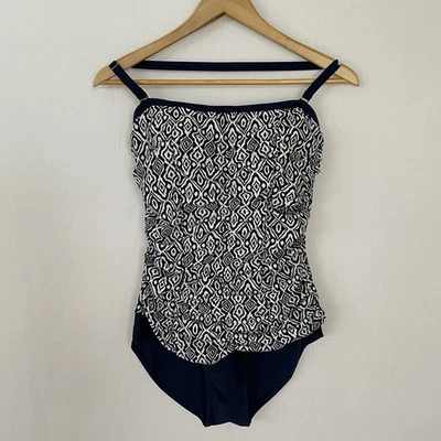 Traje de baño JONES NEW YORK para mujer talla 12 de una pieza azul blanco Ikat Foto 1 de 4