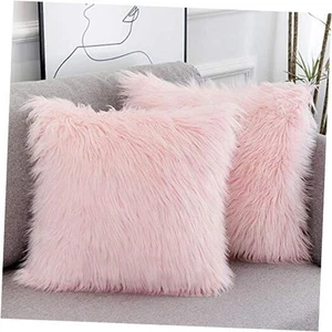 Set of 2 Easter Decorations Pink Fluffy Pillow Covers New Luxury Series - Picture 1 of 7