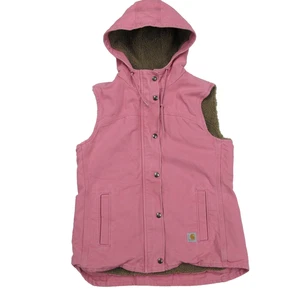 Chaleco Carhartt Mujer Pequeño 4/6 Rosa Con Capucha Forrado Sherpa Botón a Presión Lona - Imagen 1 de 13