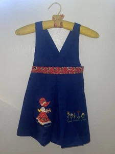 Vtg Mary Anne’s Dress Dutch Girl Navy Blue Jumper Apron Red Size 6 70s - Picture 1 of 7