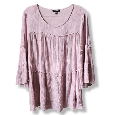 Blusa Top Mujer Cocomo Rosa Desnudo Arrugado En Niveles 2X Lagenlook Informal Relajada NUEVA Foto 1 de 4