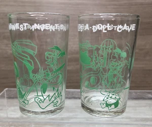 Lot 2 Vintage Flintstone Cartoon Jelly Glasses Blue/Green 1962/63 Pebbles Wilma - Picture 1 of 18