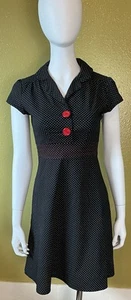Ruby Rox Rockabilly Pinup Retro B/W Micro Polka Dot Cap Sleeve Dress Sz7 Stretch - Picture 1 of 18