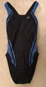 EUC! Speedo Damen Badeanzug schwarz/blau Racerback Größe 34 toller Style! - Bild 1 von 6