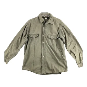 Deerskin Mens Large Button up Shirt Green Long Sleeve Chamois Heavy - Picture 1 of 8