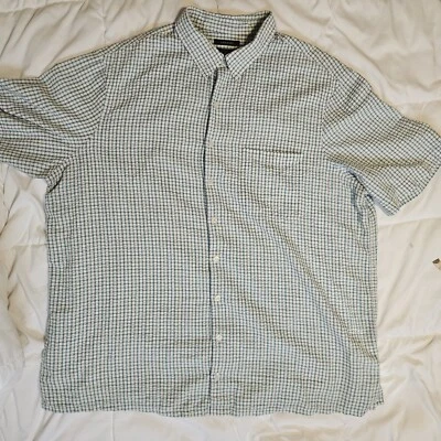 HB Harbor Bay Shirt Mens 2XLT Big Tall White Green Plaid Short Sleeve Seersucker - Image 1 of 4