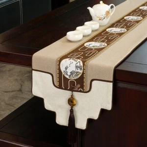 1X Retro Chinese Table Runner Ethnic Detachable Tassel Embroidery Tablecloth New - Picture 1 of 23