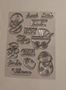 Smiles Welcome Baby BOY GIRL Baby Clear Stamps - Picture 1 of 8