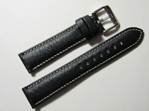 22mm Hadley-Roma MS906 Mens Black Leather Watch Band Strap 