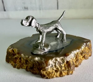 VINTAGE PHILIP KRACZKOWSKI PEWTER PUPPY/DOG STANDING ON MAILMAN US MAIL HAT/CAP - Picture 1 of 4