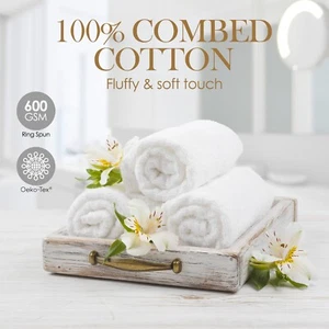 White 100% Cotton Cleaning Face Towel Set Bathroom Hotel Spa Kitchen Wash Cloth - Picture 1 of 10
