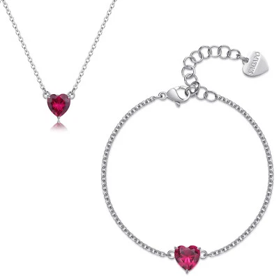 SAGAPO COLLANA e BRACCIALE con zircone CUORE ROSSO S'agapo SDZ58 SDZ69 Sagapò - Immagine 1 di 4