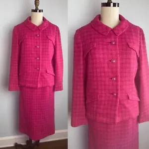 Vintage Bright Pink Boucle Wool 1960s 60s Skirt Suit - Picture 1 of 13