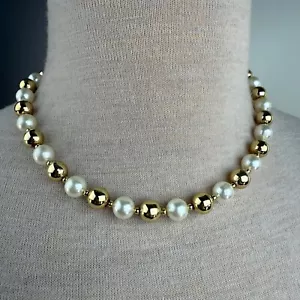 Vintage Faux Pearl & Gold Tone Bead Necklace 18.5" - Picture 1 of 8