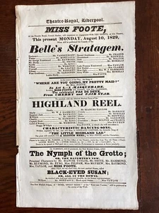 Georgian Playbill Flyer Theatre Royal Liverpool Belles Stratagem - Picture 1 of 2