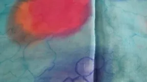 3 yds. Tie Dyed Viskose Stoff - 44" mit - blau/rosa/orange abstraktes Design - Versand KOSTENLOS - Bild 1 von 3