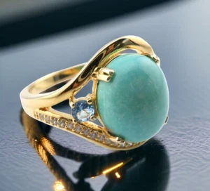 GJ69 * DESIGN TÜRKIS OVAL & BLAUTOPAS EDELSTEIN RING (21) 925er SILBER/VG - Bild 1 von 5