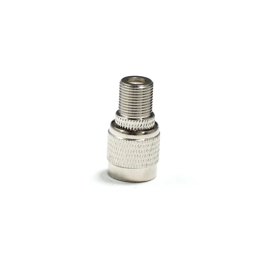 TNC male plug to F female jack RF coax connector adapter straight NEW nickel - Image 1 of 4