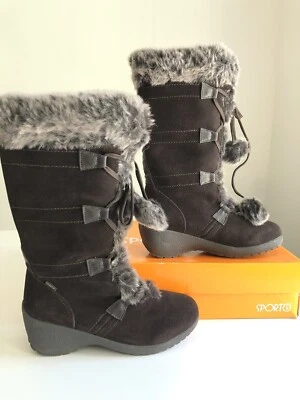 7.5 W Sporto Meagan Women's Brown Suede Leather Wedge Winter Boots Slightly Used - Image 1 of 4