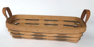 Longaberger cracker wood basket signed 1993 stamped leather handles - Picture 1 of 4