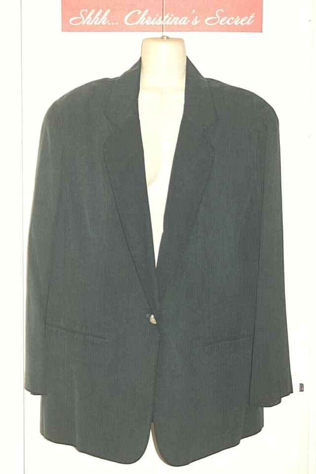 VINTAGE JENNIFER MOORE Jacket Blazer 100% Silk Dark Green Lined Pockets Sz 16W - Image 1 of 4