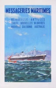 DES GACHONS JEAN MESSAGERIES MARITIMES MARSEILLE ANTILLES 1952 VINTAGE POSTER - Picture 1 of 1