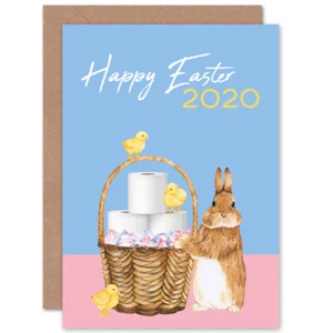 Tarjeta de felicitación divertida de papel higiénico Happy Easter 2020 Bunny Chicks con sobre - Imagen 1 de 4