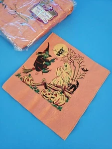 VINTAGE BEACH PRODUCTS HALLOWEEN SERVIETTE HEXE, GEIST, EULE, FLEDERMAUS, KATZE, KÜRBIS, SEHR ALT - Bild 1 von 4