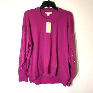 Michael Kors Sweater Womens M Purple Oversized Tunic Glam Crystal Stud MSRP $125 - Picture 1 of 15