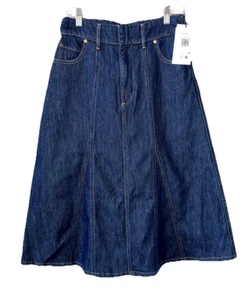 ba&sh Size 38 US 6 Dakota Denim A-Line Midi Skirt NWT Dark Wash Blue $245 - Picture 1 of 16