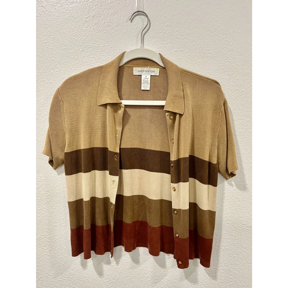 Vintage Jones New York 100% Seda Suéter Cárdigan Manga Corta Botón Abajo  Foto 1 de 4