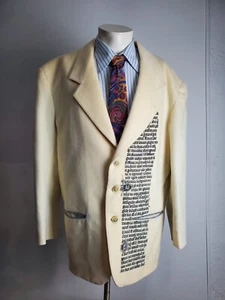 Ambrozzio Blazer Mens 44 Cream Wool Cashmere Classic Jacket France Graphic - Picture 1 of 21