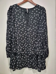 Free People Boho Tunika Kleid Schlüsselloch Langarm schwarz Größe XL - Bild 1 von 6